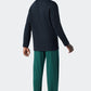 Schlafanzug lang V-Ausschnitt gemustert dunkelgrün/dunkelblau - Essentials Nightwear