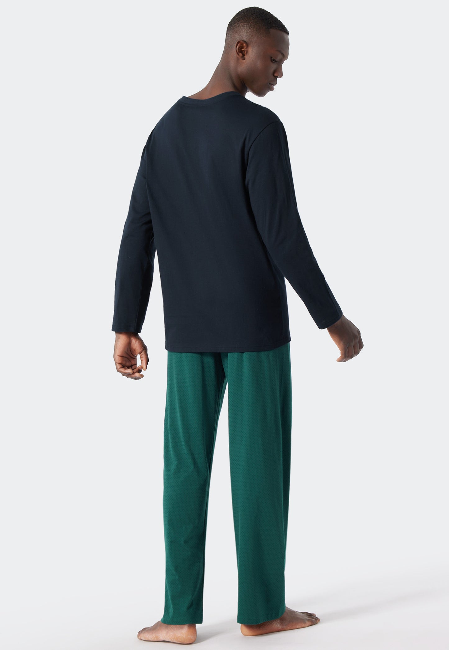 Pyjama long encolure en V à motifs vert foncé/bleu foncé - Essentials Nightwear