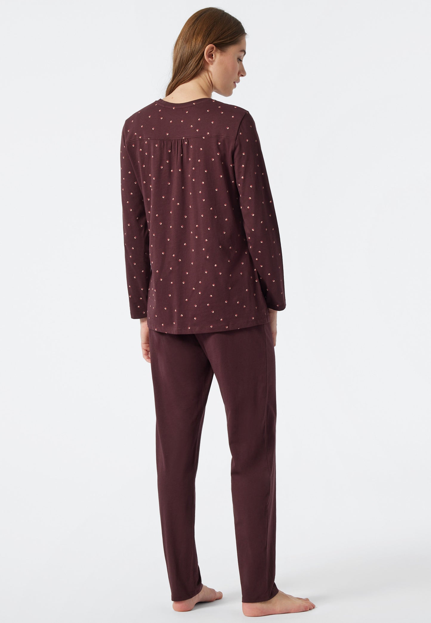 Pyjama long coupe large encolure en V imprimé minimaliste bordeaux - Essentials Comfort Fit