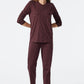 Pyjama long coupe large encolure en V imprimé minimaliste bordeaux - Essentials Comfort Fit