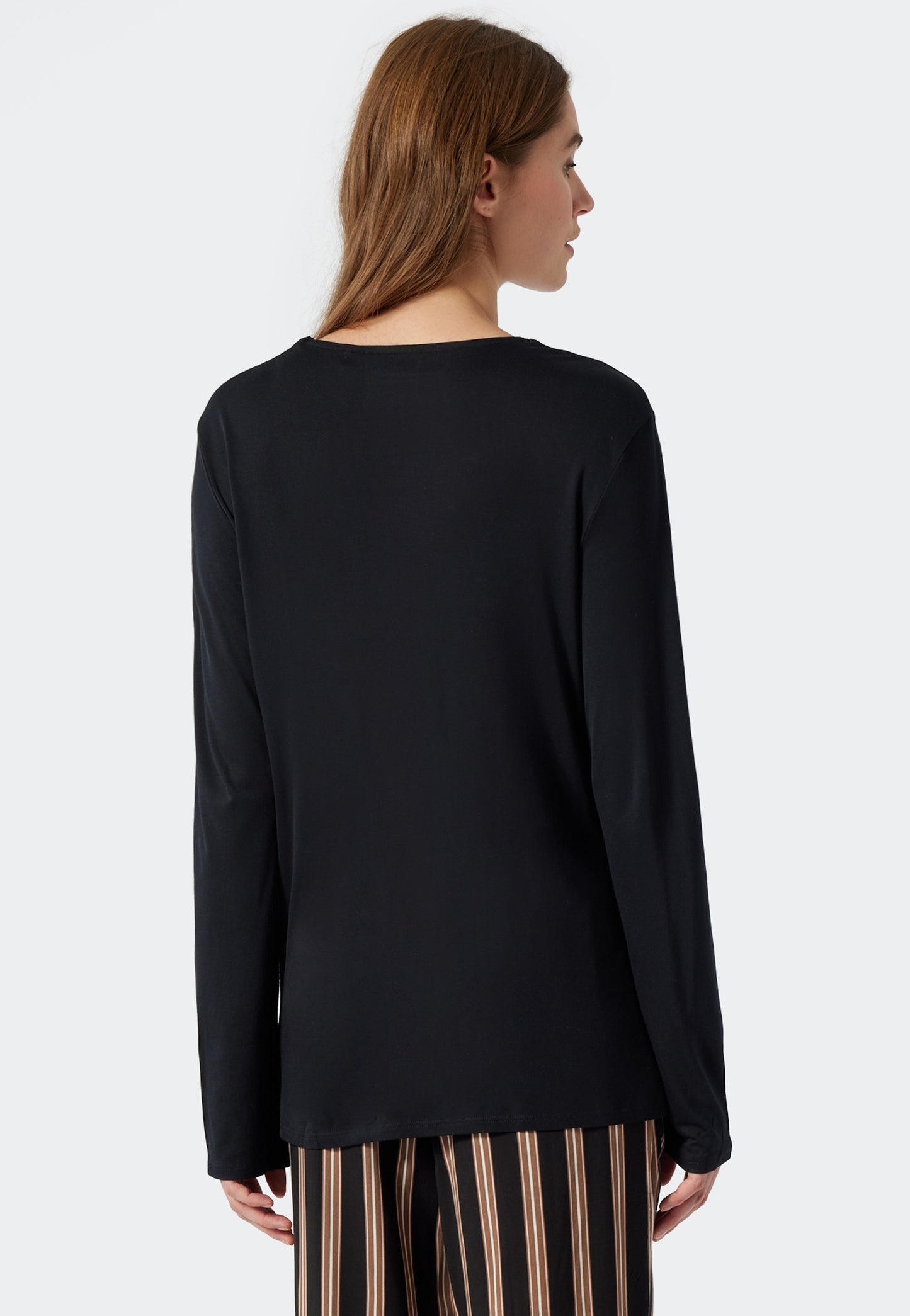 Shirt langarm Interlock V-Ausschnitt Spitze schwarz - Mix+Relax