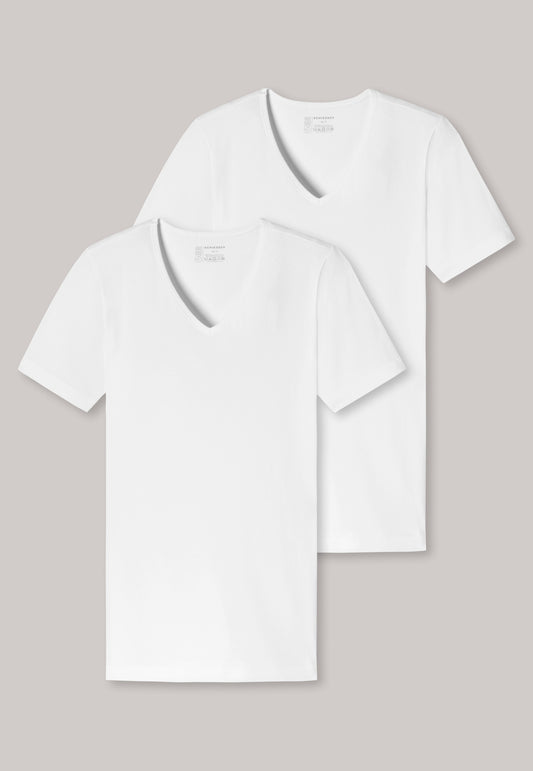 Shirts short-sleeved 2-pack organic cotton deep V-neck white - 95/5